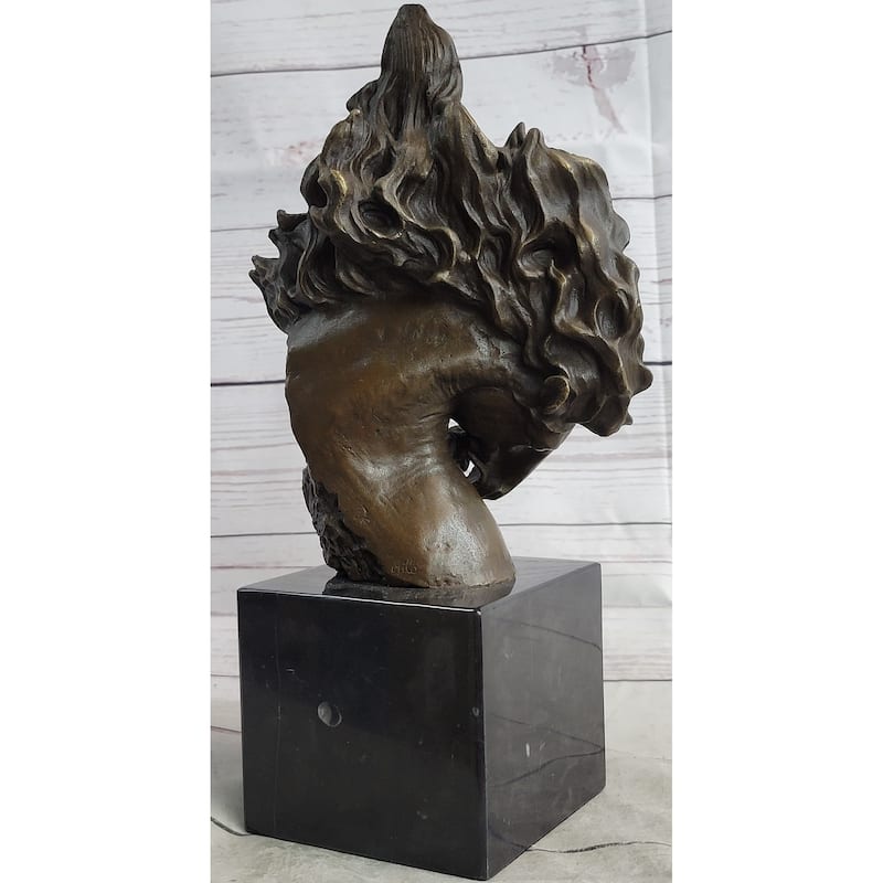 Horse Bronze Bust Stallion Sculpture Figure On Marble Base Figurine Art Signed Milo
