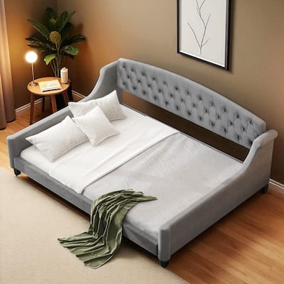 Modern Full Size Tufted Button Daybed with Wood Slat Support, Upholstered Sofa Bed Frame, No Box Spring Needed