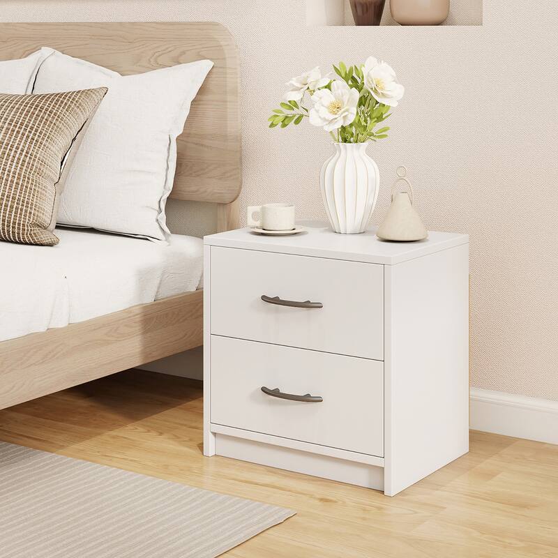 Gymax 2PCS 2-Drawer Nightstand Modern Bedside Table w/ Storage for
