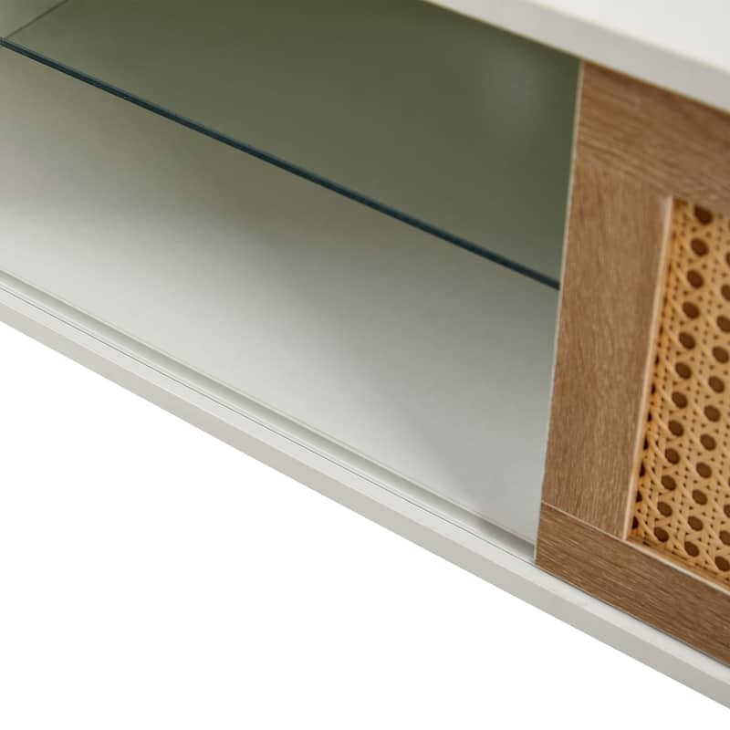 White 54.33" TV Console with Variable Color Light Strip, Double Sliding Doors and Adjustable Shelf