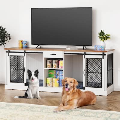 Indoor Wooden Dog Crate Pet cage, TV Stand End Table with Sliding Doors, Storage Space.