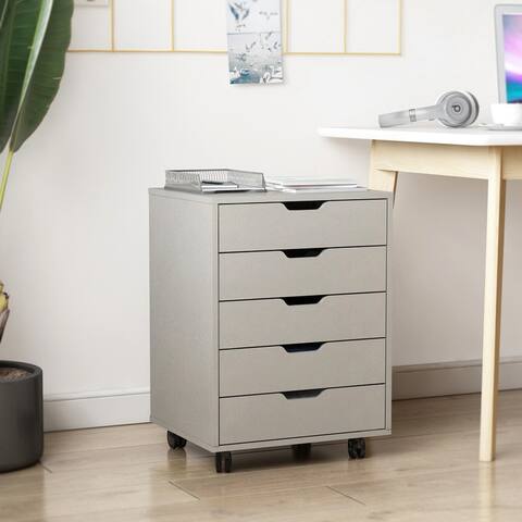 Grey Rolling File Cabinet with 5 storage Drawers