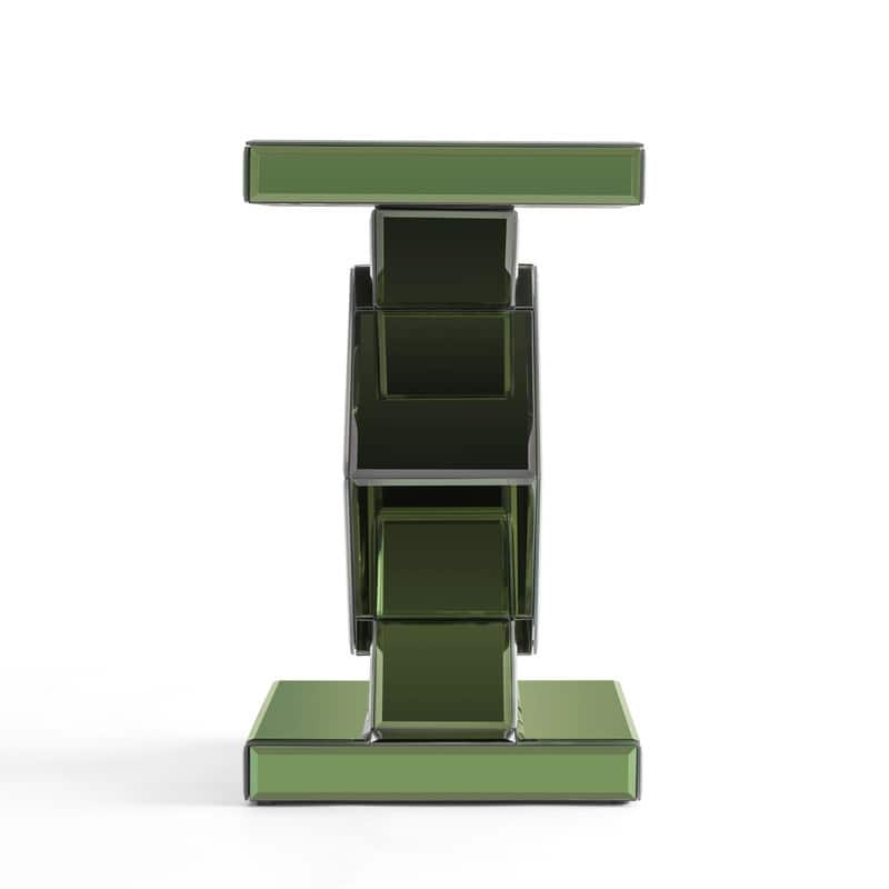 Modern Mirrored Glass Top End Table with Crushed Diamond