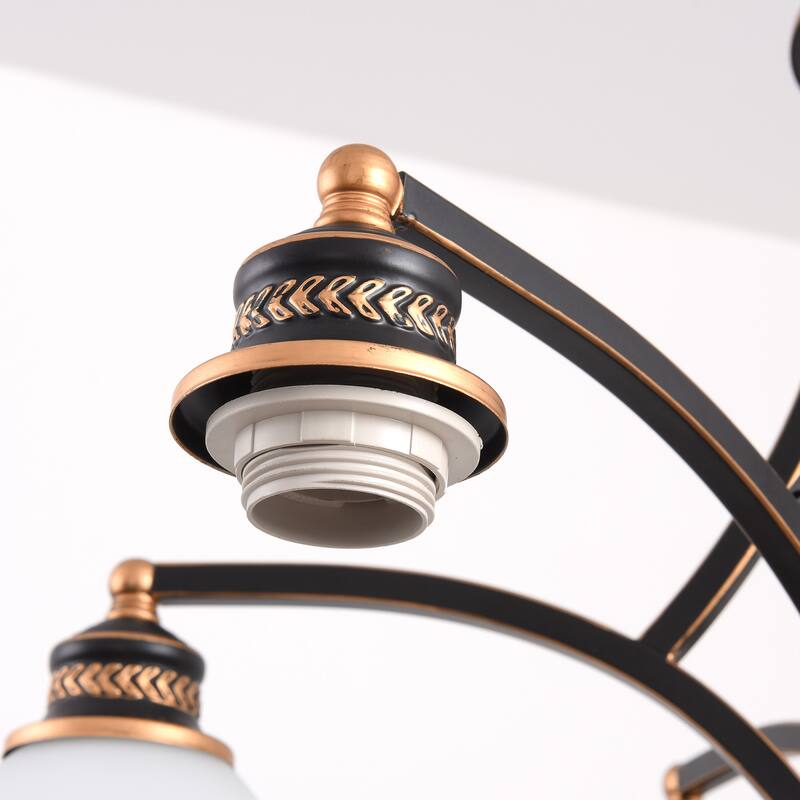 YANSUN 6-Light Oil Rubbed Bronze Farmhouse Industrial Vintage Chandelier with Frosted White Glass Shades - 30.71 in.