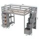 preview thumbnail 16 of 30, Kids Twin Size Loft Bed with Storage Drawers and Built-in Stairs Cabinet, Wooden Bed Frame with Guardrails and Shelving