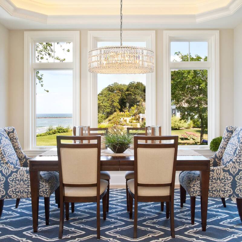 12-Lights Modern Drum Glam Dimmable Crystal Chandelier Round Kitchen Island Light - W31.5"