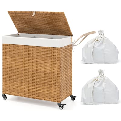 Gymax Laundry Hamper w/Wheels & Lid 125L 3-Section Clothes Hamper w/2
