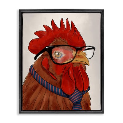 Stupell Trendy Rooster with Tie Framed Floater Canvas Wall Art Design By Marcus Prime
