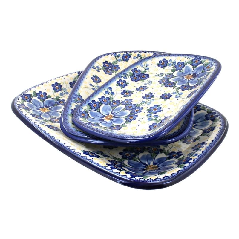 Blue Rose Polish Pottery 6200 Vena 3 Piece Rectangular Serving Set