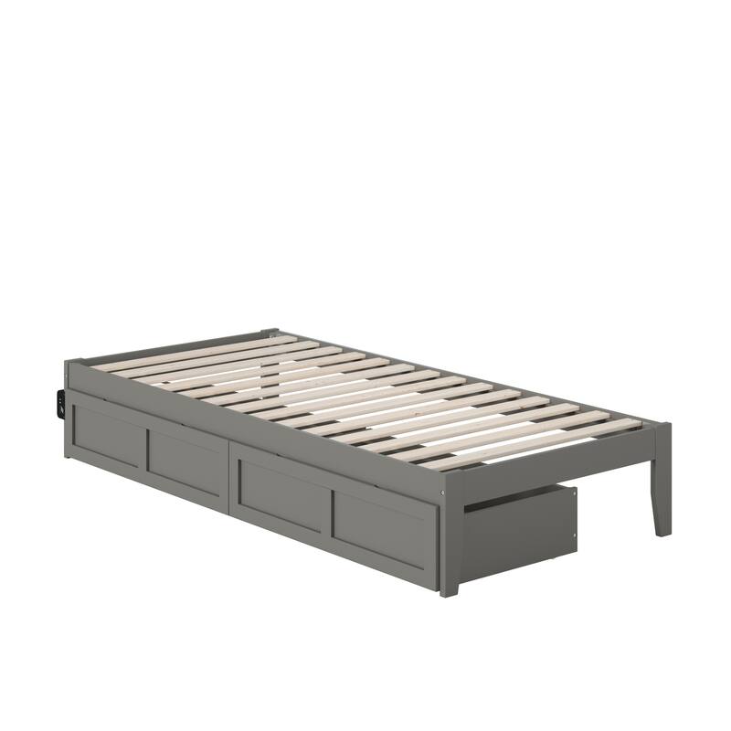 Twin XL Bed with USB Charger & Drawers - Grey Storage Bed Frame - Sleek Design