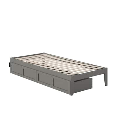 Twin XL Bed with USB Charger & Drawers - Grey Storage Bed Frame - Sleek Design
