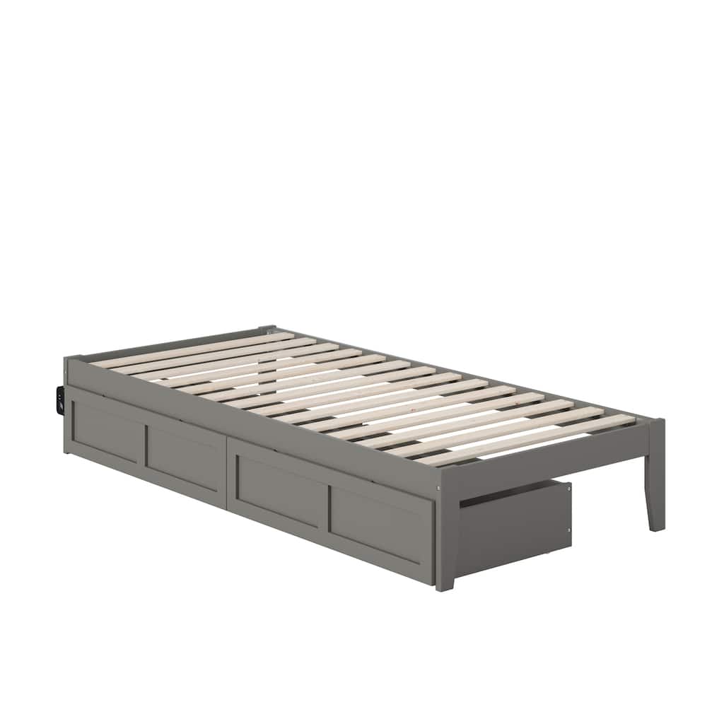 Twin XL Bed with USB Charger & Drawers - Grey Storage Bed Frame - Sleek Design