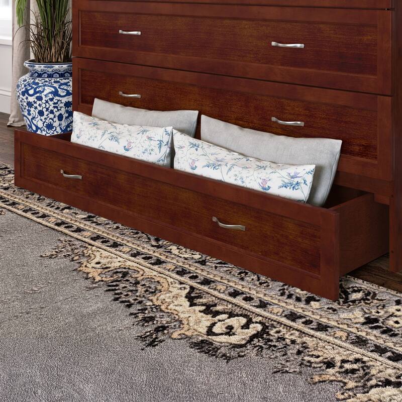 Northfield Queen Murphy Bed Chest with 6" Mattress, Storage Drawer & Built-In Charger in Walnut