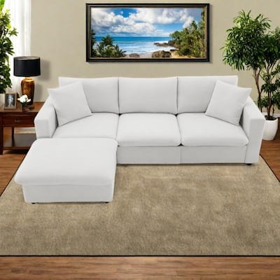 101" L-Shaped Polyester Sectional Sofa with 4-Seat Cloud Couch and Movable Ottoman & Pocket Spring Cushions (300lb Capacity)