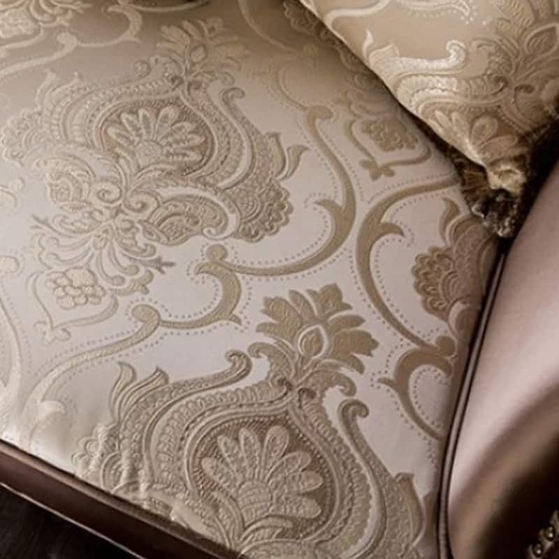 Aboi Sofa w 5 Pillows, Brown Velvet, Carved Dark Cherry Wood, 95 Inch