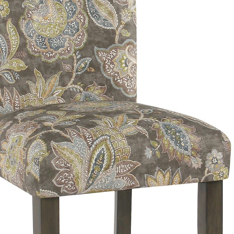 Floral Print Fabric Upholstered Parsons Chair with Wooden Legs, Multicolor, Set of Two