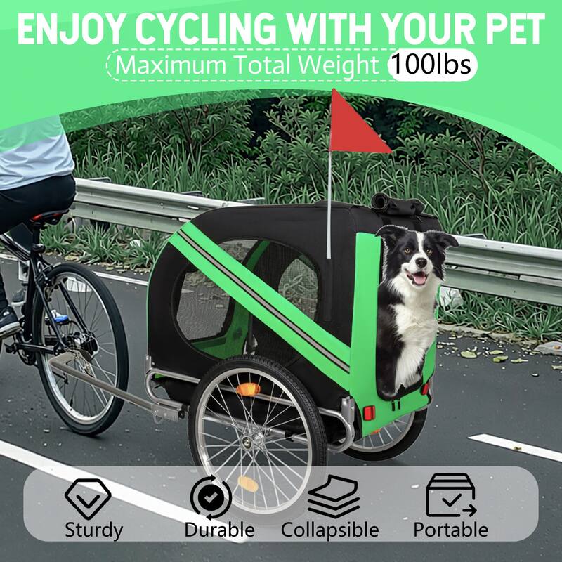 Large Folding Dog Bike Trailer with Steel Frame, 100LB Capacity Pet Bicycle Carrier with 20" Wheels & Rain Cover