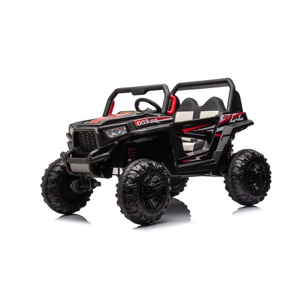 slide 2 of 20, High-Power 4WD Kids Electric Ride-On Car, 24V Dual Battery, Leather Seat, Music, Safety Belts & Parental Remote Black