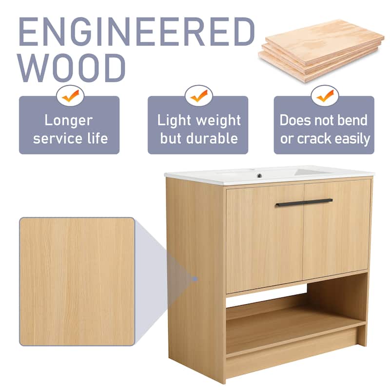 30"/36" FreeStanding Bathroom Vanity with Sink, Floor Stand Bathroom Vanity with Soft Close Door
