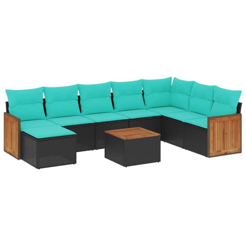 vidaXL 8 Piece Patio Sofa Set with Cushions Black Poly Rattan