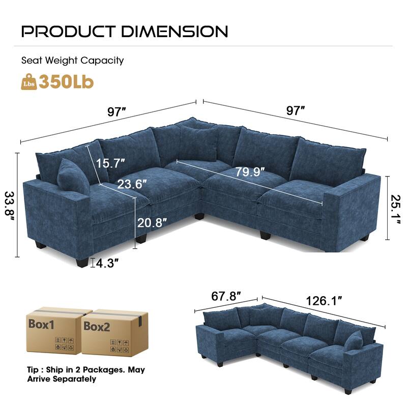 GDFStudio - Chenille L-Shaped 97" 5-Seater Sectional Sofa with Armrest Storage