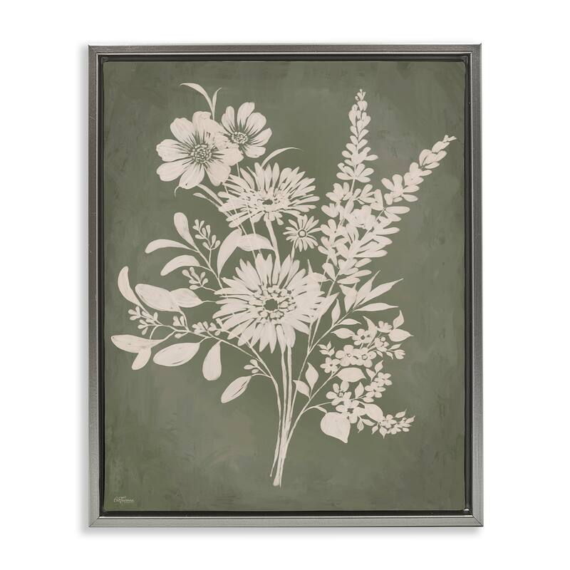 Stupell Bunches of Wildflower Herbs Framed Floater Canvas Wall Art Design By Cat Thurman Designs - 25 x 31 - Grey