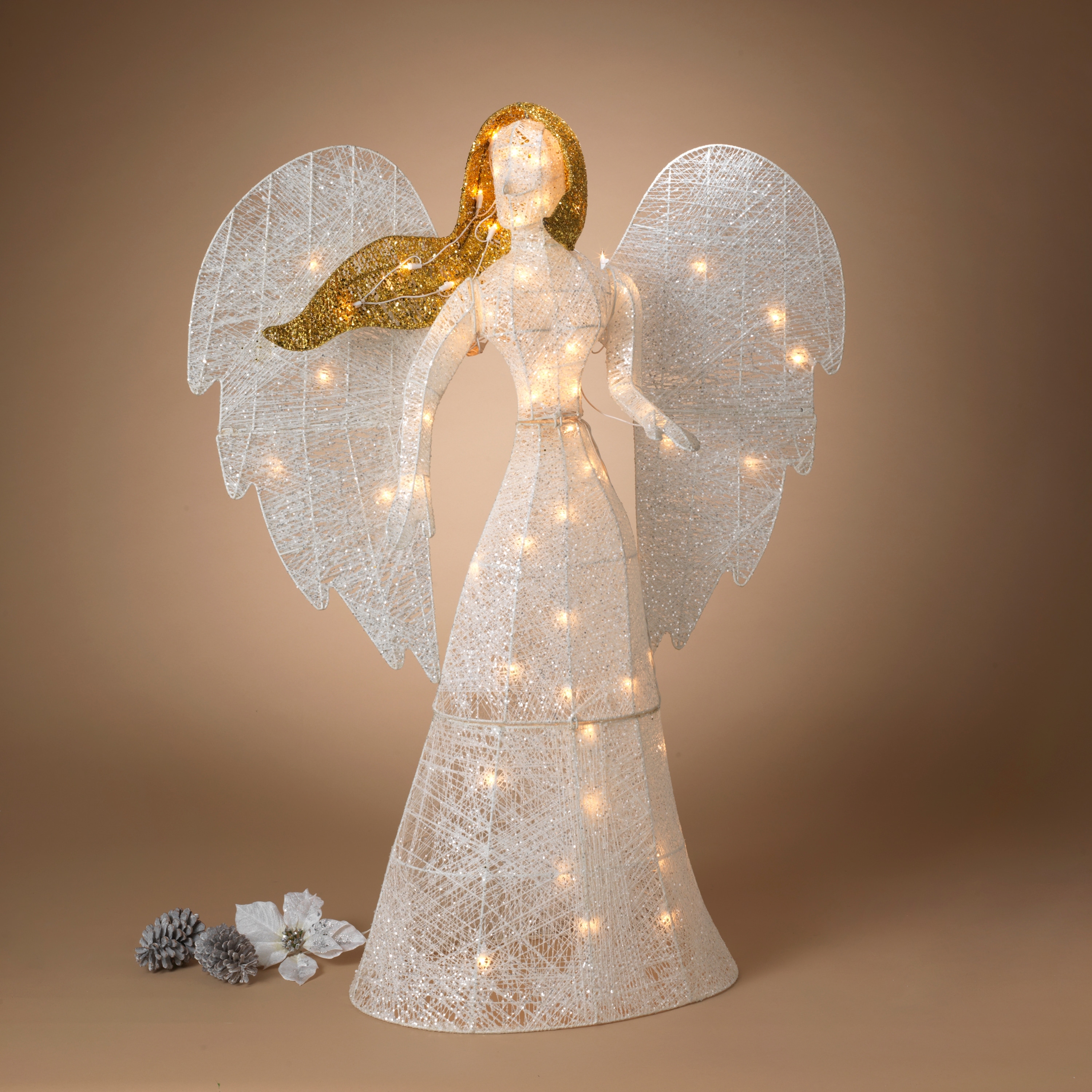 48 Inch Electric Lighted Figurine Glittering White Angel - Bed