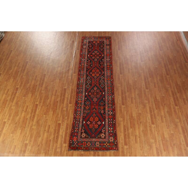 Hand Knotted Oriental 100% Wool Carpet Traditional Tribal Brown Kazak Runner Rug - 12' 6'' X 3' 4''