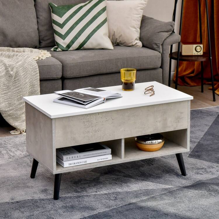 31.5 Inch Lift Top Coffee Table with Hidden Compartment and 2 Storage Shelves - 31.5" x 15.5" x 17.5" (L x W x H)