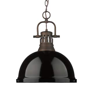 Yep by Golden Lighting Duncan 1-light 14in Chain Hung Pendant in Rubbed Bronze and Black shade