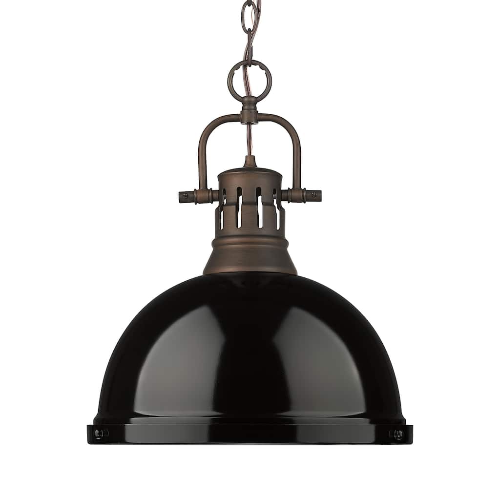Yep by Golden Lighting Duncan 1-light 14in Chain Hung Pendant in Rubbed Bronze and Black shade