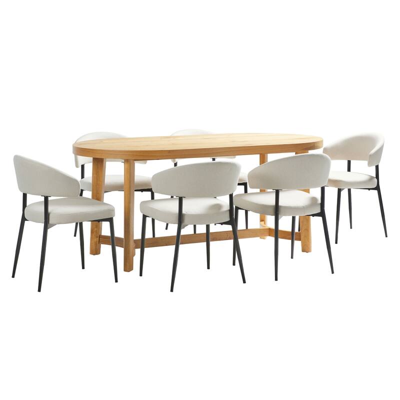 Walker Edison 7-Piece Modern Solid Oak Wood Dining Table with Upholstered Chairs