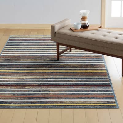 Everwash Treasure Striped Modern Machine Washable Area Rug