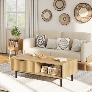 Fluted Center Coffee Table with Drawer - Bed Bath & Beyond - 42244746