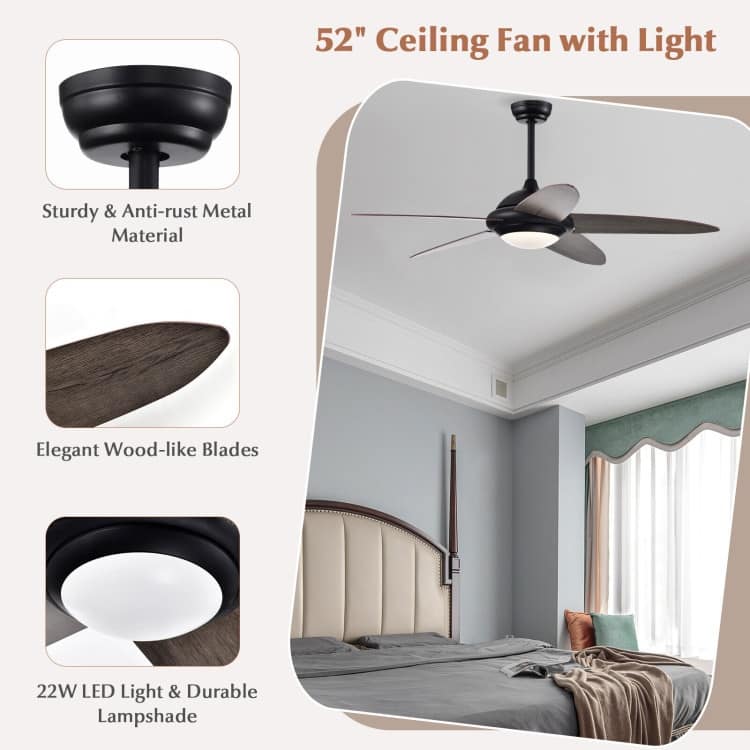 52 Inch Ceiling Fan with Lights and 3 Lighting Colors - 52" (D)