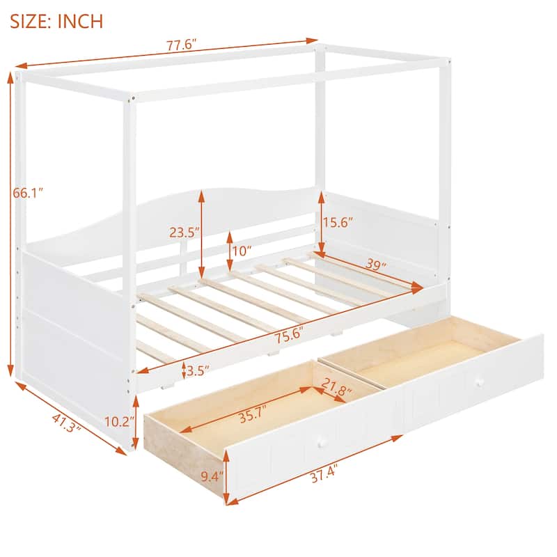 Twin Canopy Daybed with 2 Storage Drawers, Elegant & Functional