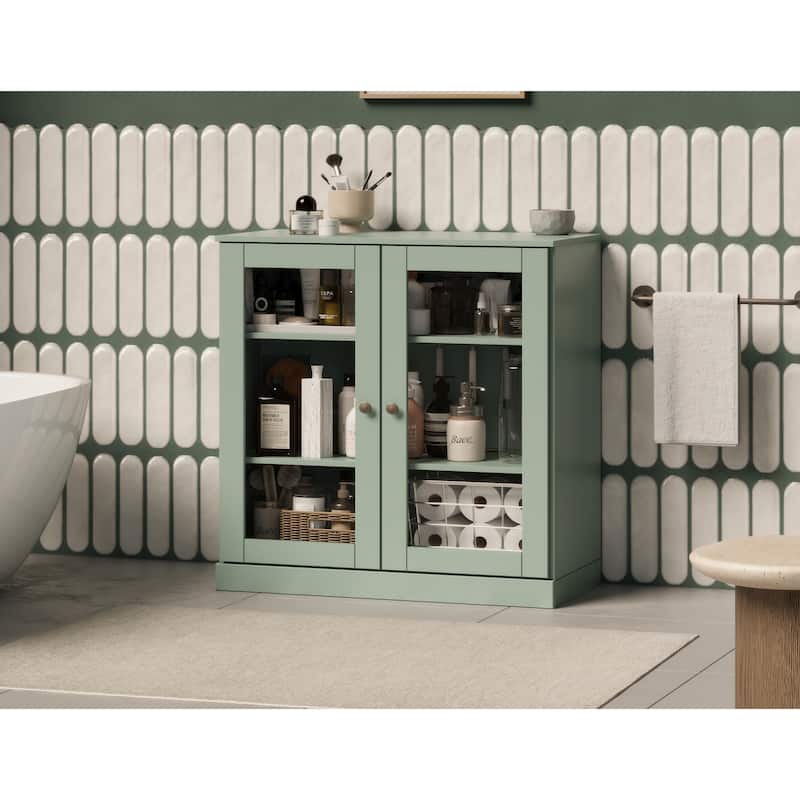 Palace Imports 100% Solid Wood 32" Bathroom Cabinet with Clear Glass Doors and Adjustable Shelves - Sage