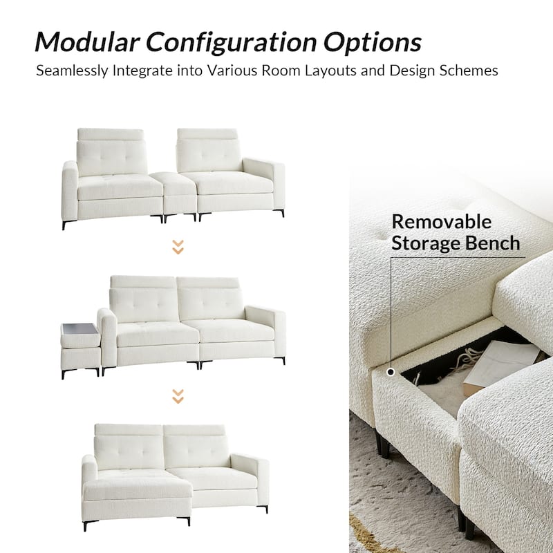 Friedrich Modern Storage Button-tufted Sectional Sofa with Adjustable Seating Depth and Metal Legs by HULALA HOME