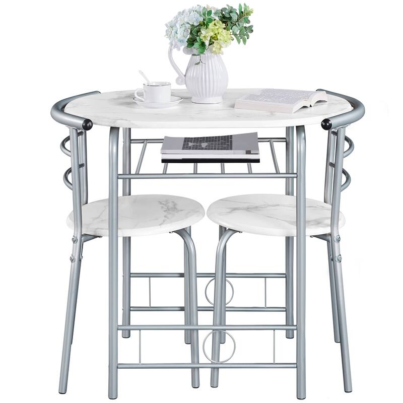 Yaheetech Modern Round Dining Table Set, 3 Piece Dining Room Sets - White