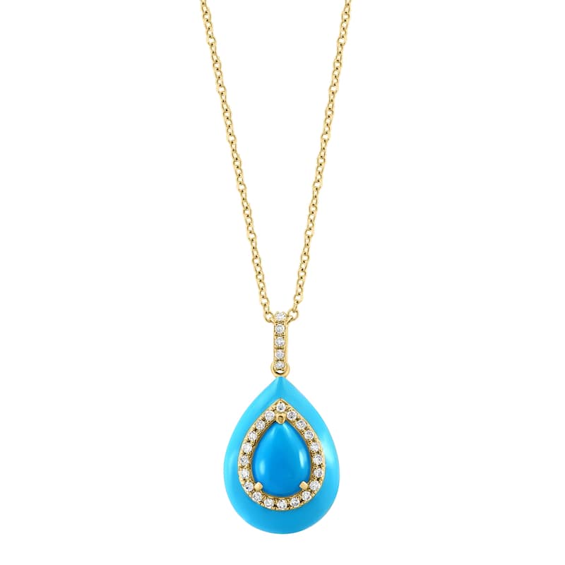 EFFY 14K Gold Diamond Turquoise Pendant Necklace
