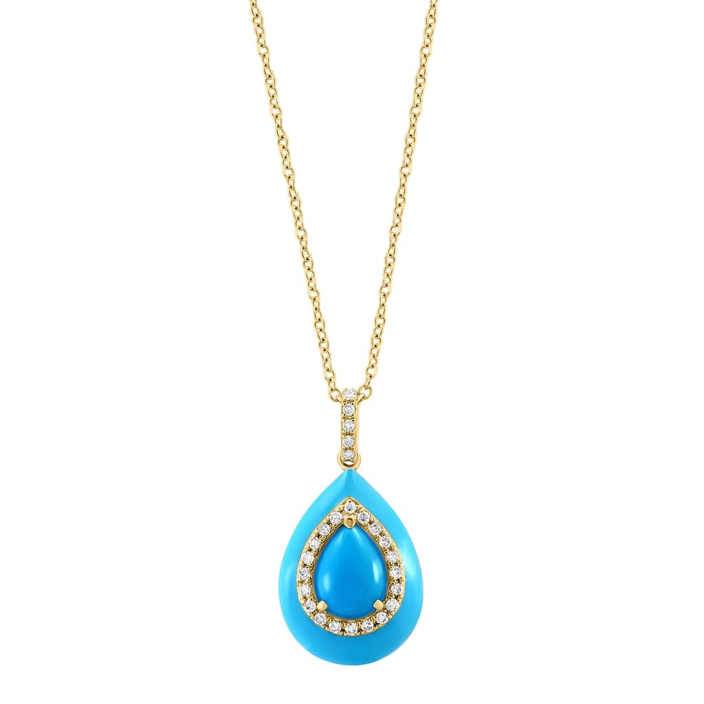 EFFY 14K Gold Diamond Turquoise Pendant Necklace