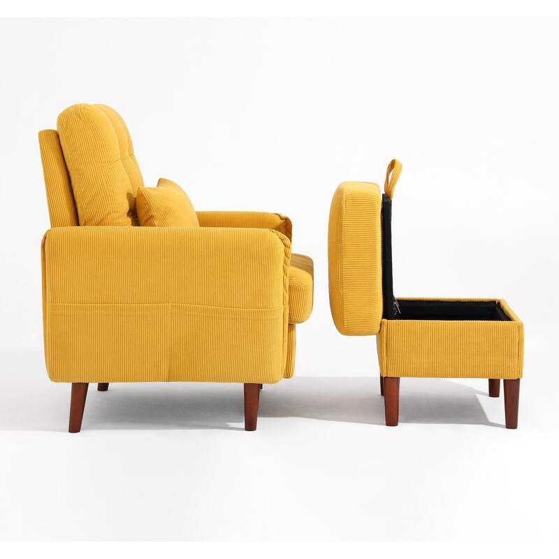 Adjustable Backrest Upholstered Accent Chair with Storage Ottoman Set