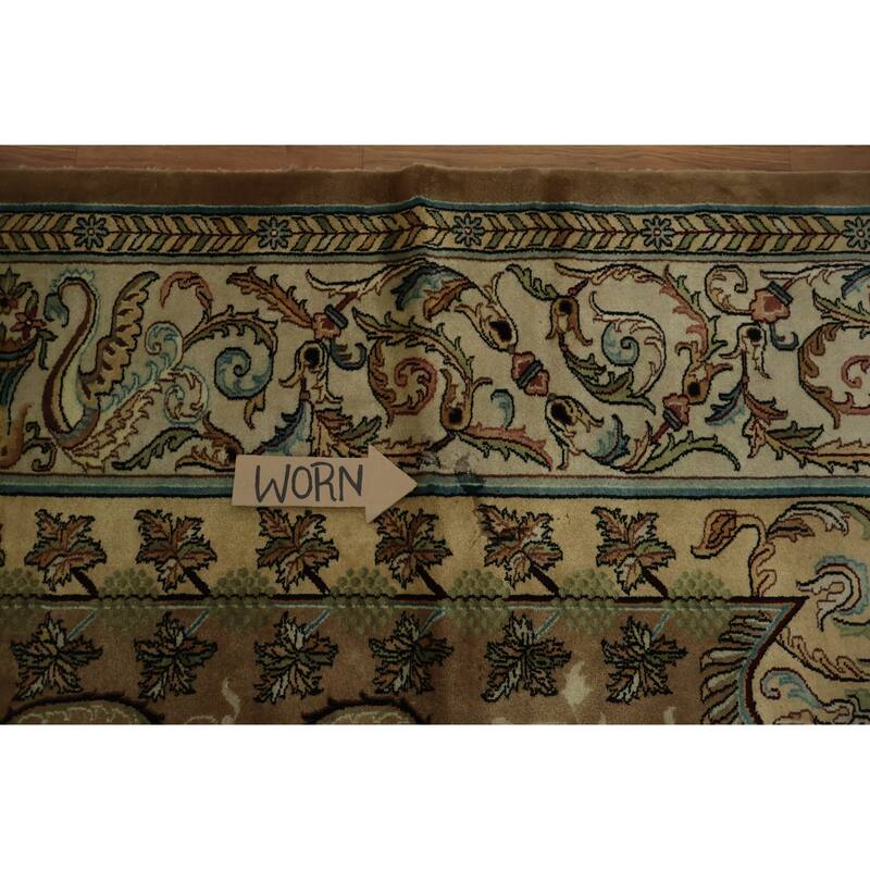Hand Knotted Oriental 100% Wool Carpet Traditional Floral Brown Aubusson Area Rug - 11' 11'' X 9' 0''