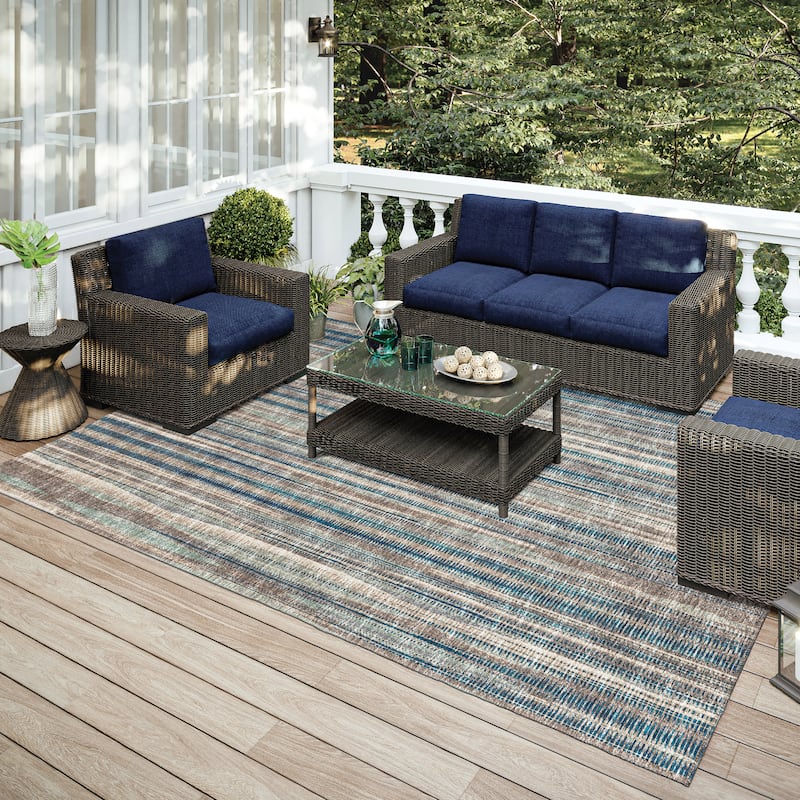 Indoor/Outdoor Waverly Modern Stripes Washable Rug - 8' x 10' - Earth