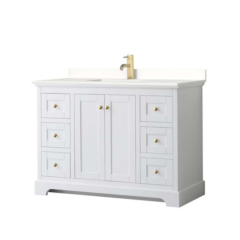 Wyndham Collection WCV232348S-QTZ-UNSMXX Avery 48" Free Standing - White / White Quartz Top / Brushed Gold Hardware