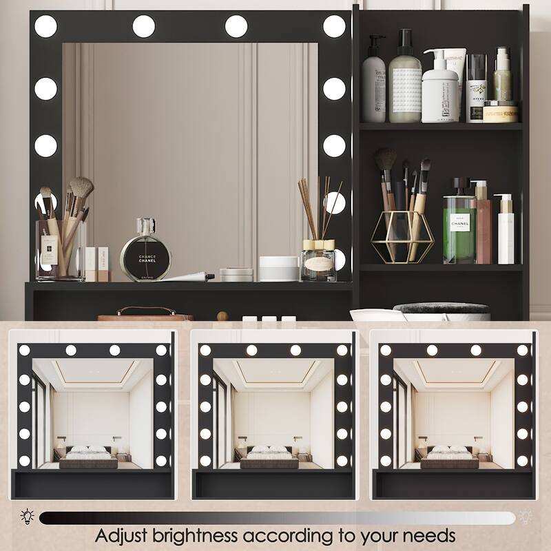 Vanity Desk with Spacious Large Drawer & Mirror with 3 Adjustable Lighting Modes