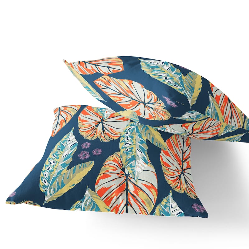 HomeRoots Set of Two 16" X 16" Blue and Orange Blown Seam Botanical Indoor Outdoor Throw Pillow - 16.00' X '16.00' X '5.00 - Blue/Orange - 16.00' X '16.00' X '5.00