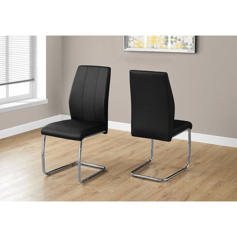Modern Dining Chairs Set of 2, PU Leather Kitchen Chairs, Chrome Metal Base, Contemporary Design