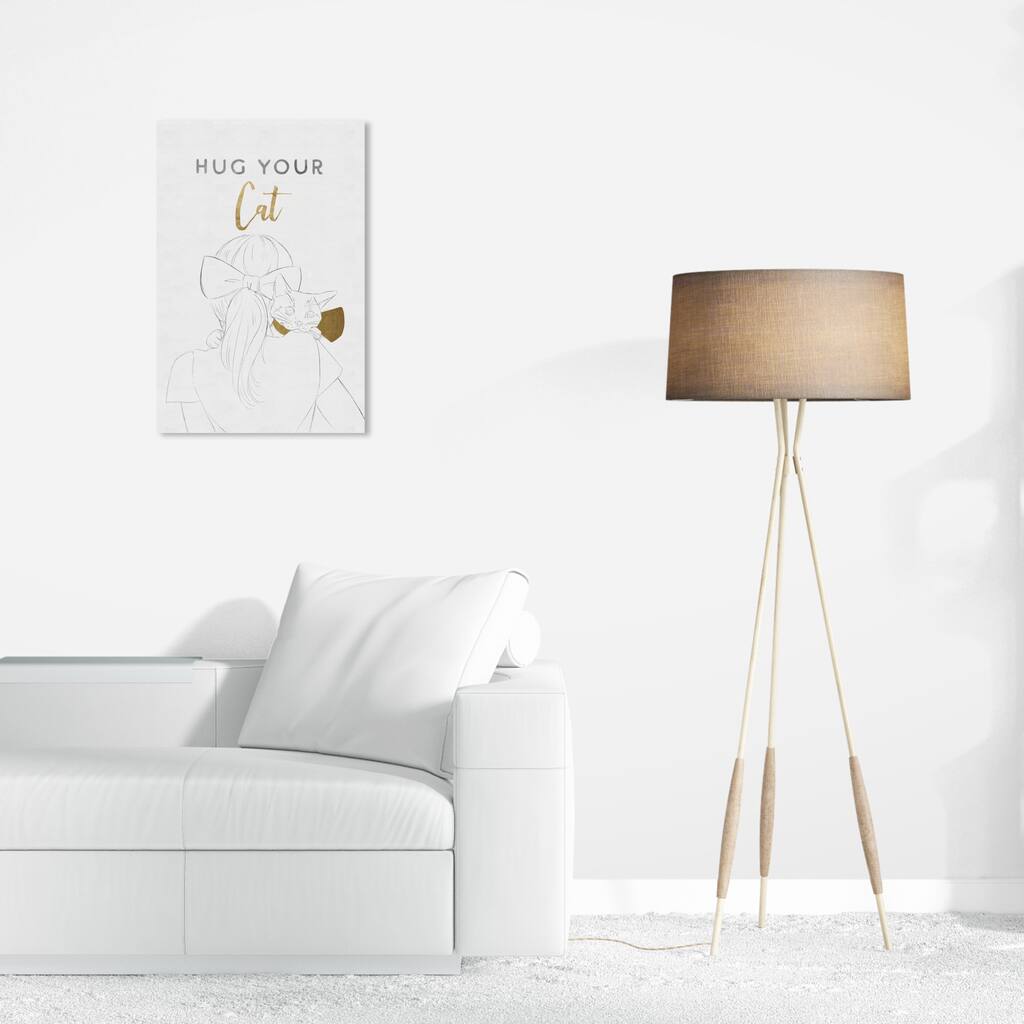 Wynwood Studio Canvas Fashion and Glam Hug Your Cat White and Metallic Gold Modern & Contemporary Wall Art Canvas Print