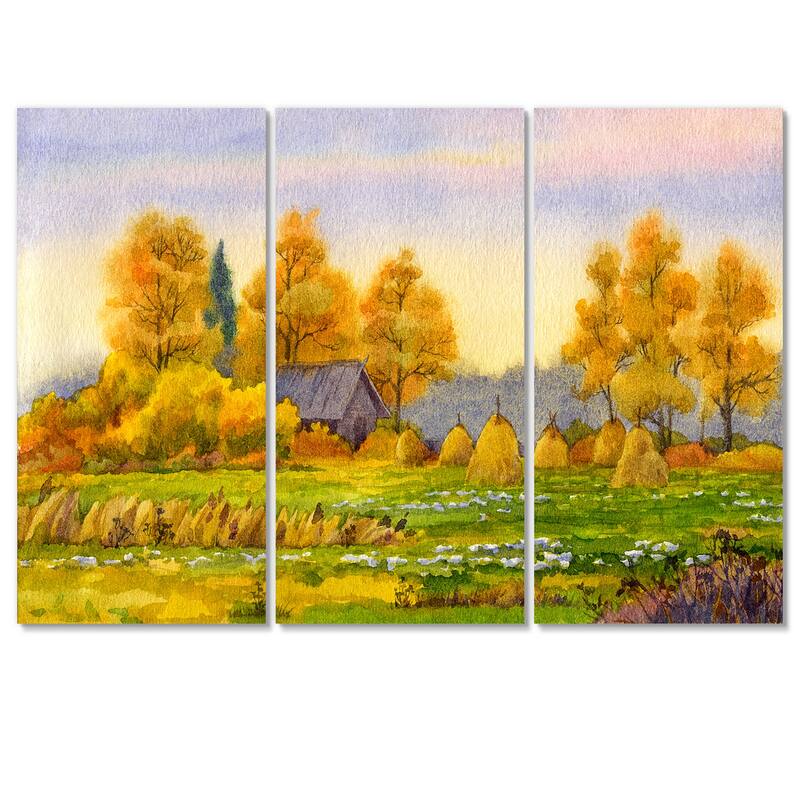 Designart "Haystacks On Countryside Field In Autumn Colors" Country